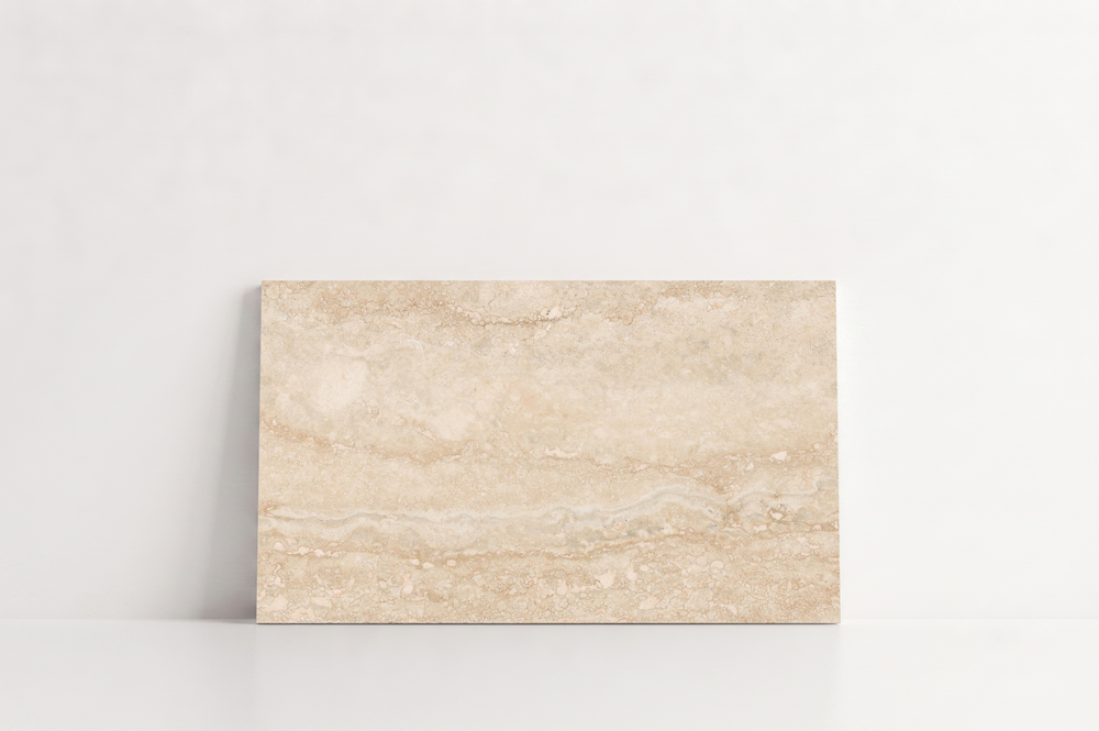 PAVERS BEIGE LEATHER TRAVERTINE 6" X 12" X 1 1/4" VEIN CUT