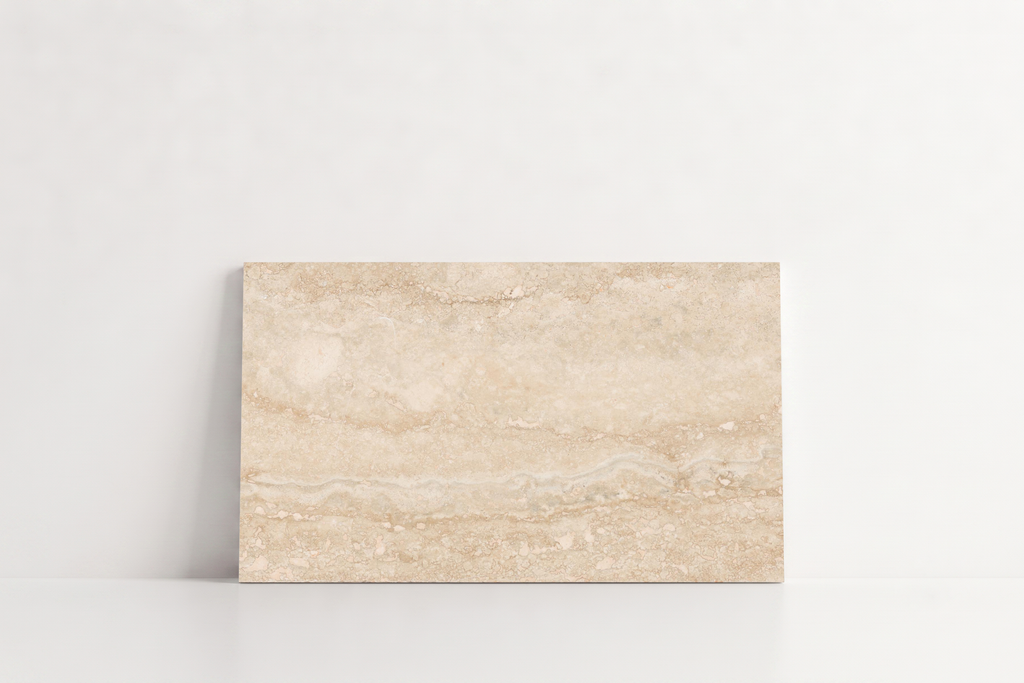 PAVERS BEIGE LEATHER TRAVERTINE 6" X 12" X 1 1/4" VEIN CUT