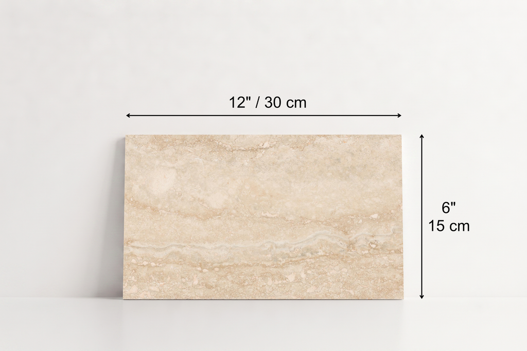 PAVERS BEIGE LEATHER TRAVERTINE 6" X 12" X 1 1/4" VEIN CUT