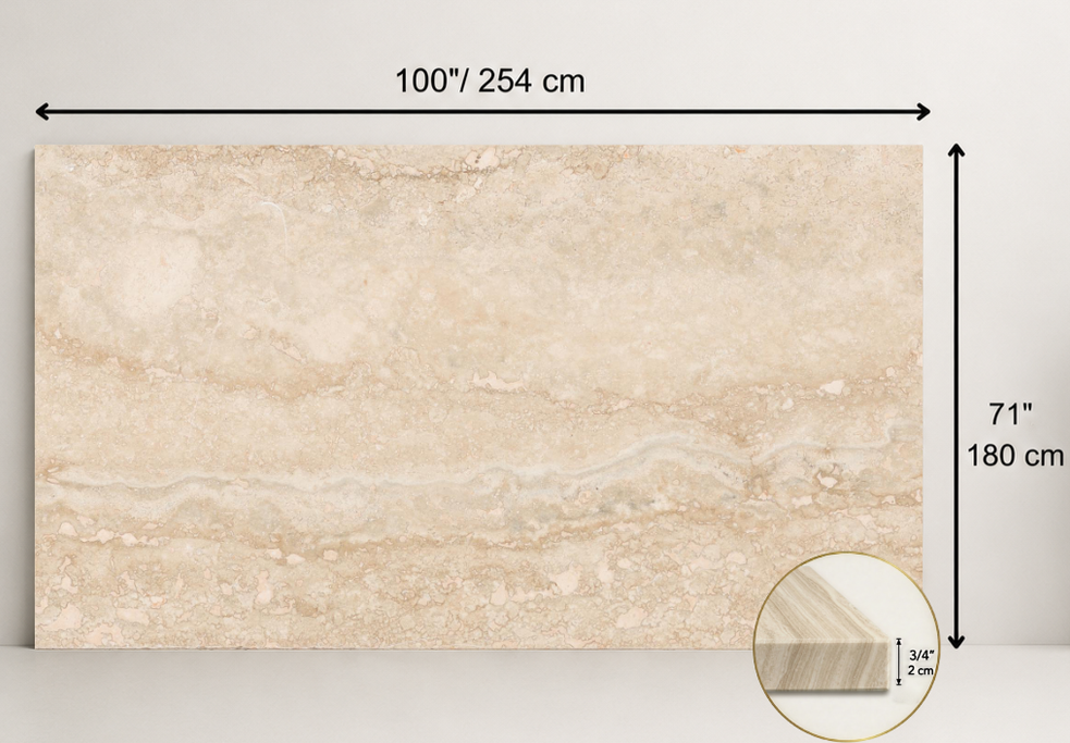 SLAB BEIGE LEATHER TRAVERTINE 71" x 100" x 3/4" VEIN CUT