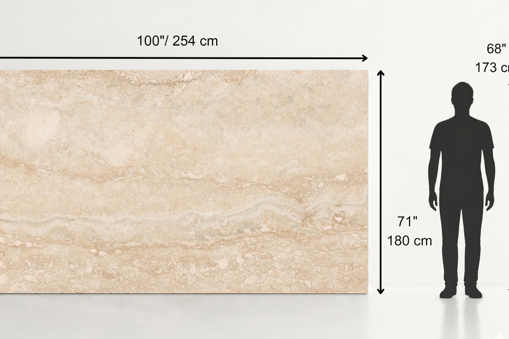 SLAB BEIGE LEATHER TRAVERTINE 71" x 100" x 3/4" VEIN CUT