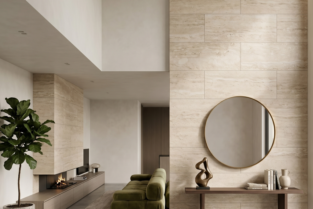 TILE BEIGE LEATHER TRAVERTINE 18" x 18" x 3/4 VEIN CUT