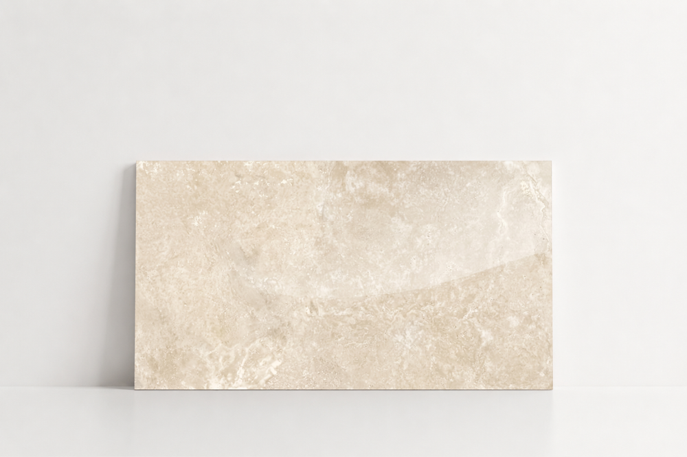 TILE BEIGE POLISHED TRAVERTINE 12" x 24" x 3/8 CROSS CUT