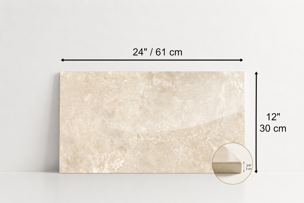 TILE BEIGE POLISHED TRAVERTINE 12" x 24" x 3/4 CROSS CUT
