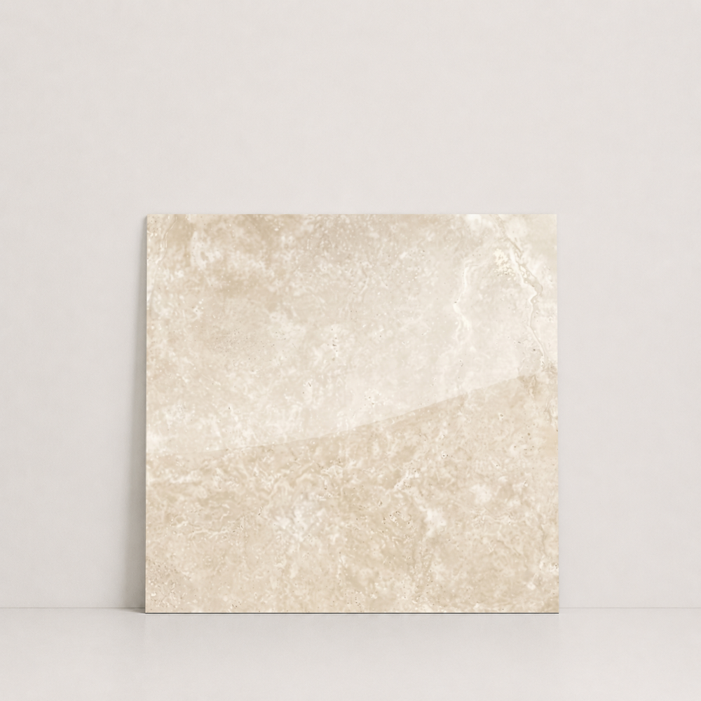 TILE BEIGE POLISHED TRAVERTINE 18" x 18" x 3/4 CROSS CUT