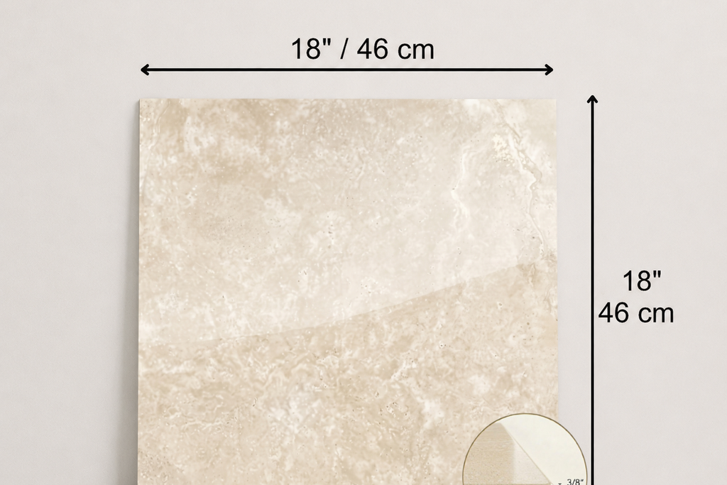 TILE BEIGE POLISHED TRAVERTINE 18" x 18" x 3/8 CROSS CUT