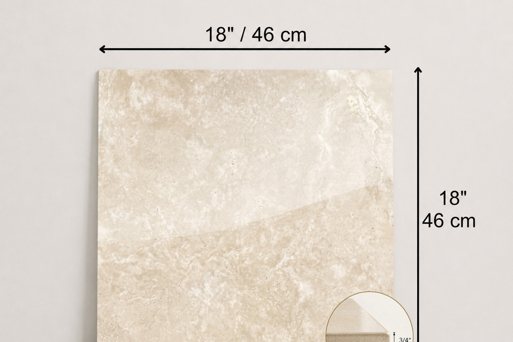 TILE BEIGE POLISHED TRAVERTINE 18" x 18" x 3/4 CROSS CUT