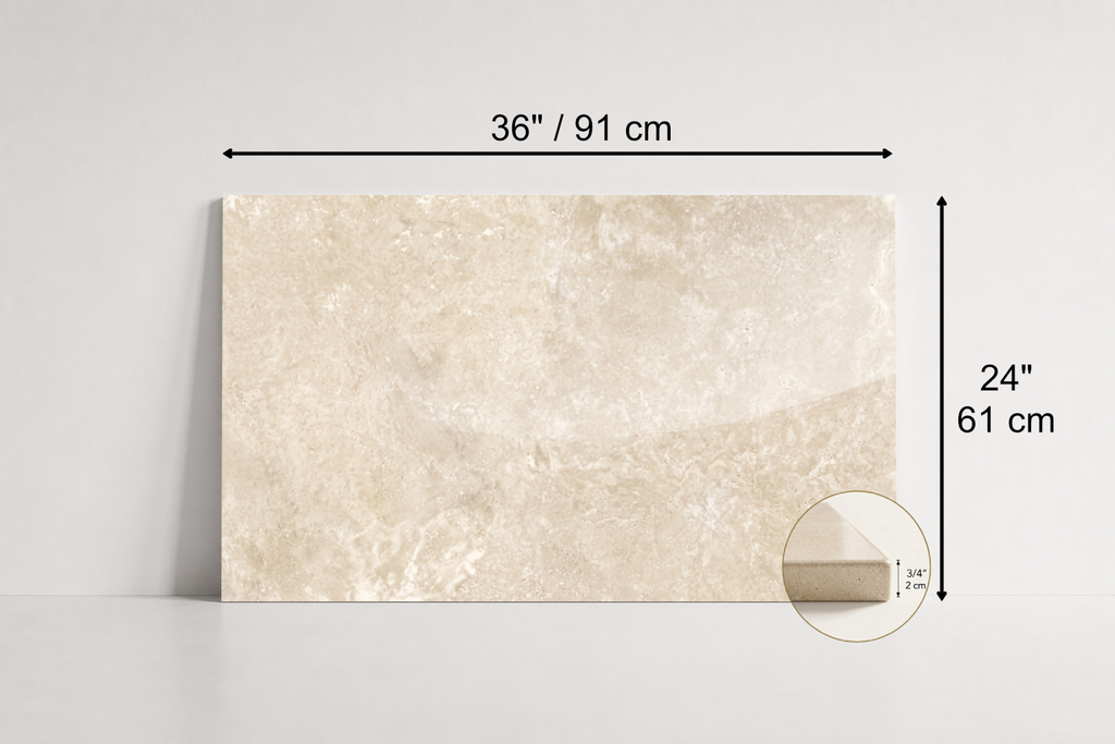 TILE BEIGE POLISHED TRAVERTINE 24" x 36" x 3/4 CROSS CUT