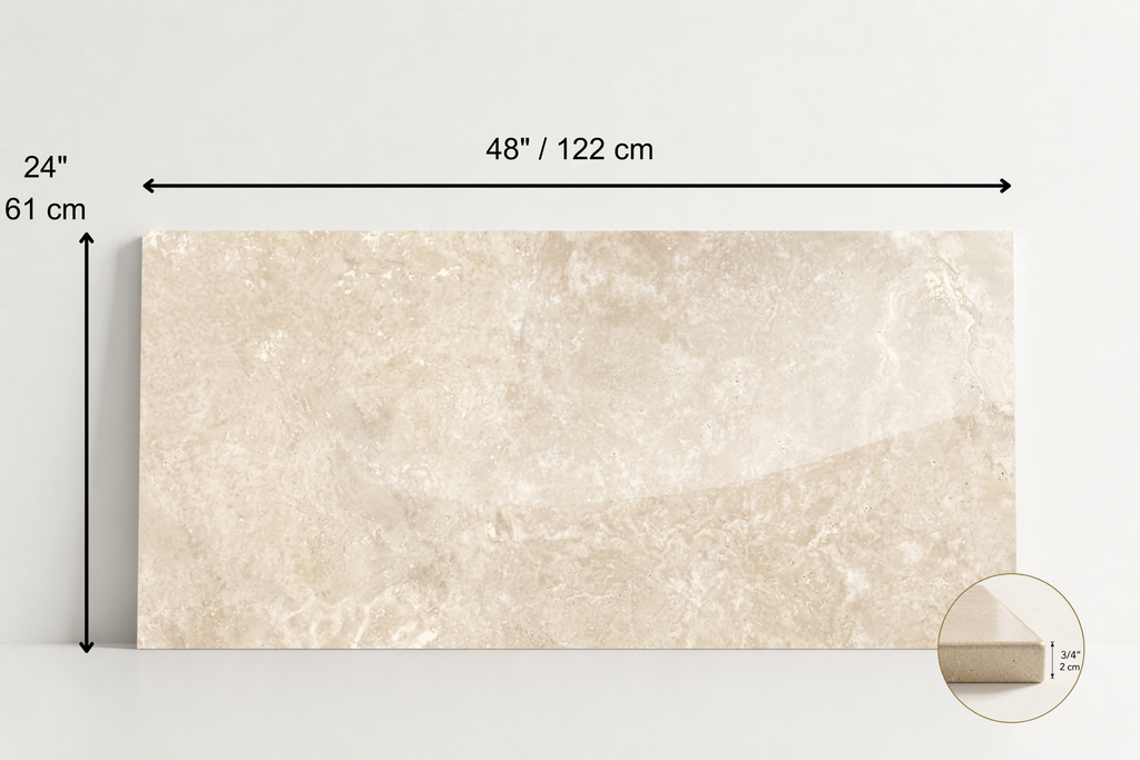 TILE BEIGE POLISHED TRAVERTINE 24" x 48" x 3/4 CROSS CUT