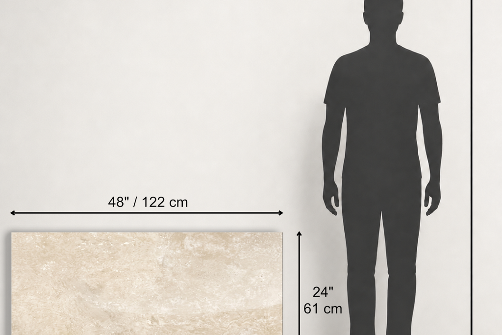 TILE BEIGE POLISHED TRAVERTINE 24" x 48" x 3/4 CROSS CUT