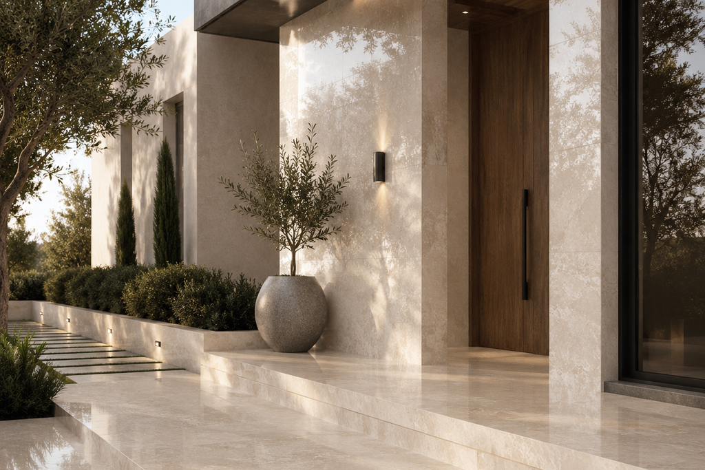 SLAB BEIGE POLISHED TRAVERTINE 71" x 100" x 3/4" CROSS CUT