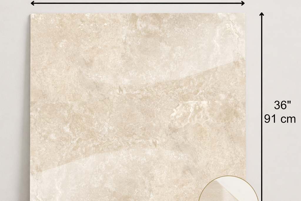 TILE BEIGE POLISHED TRAVERTINE 36" x 36" x 3/4 CROSS CUT