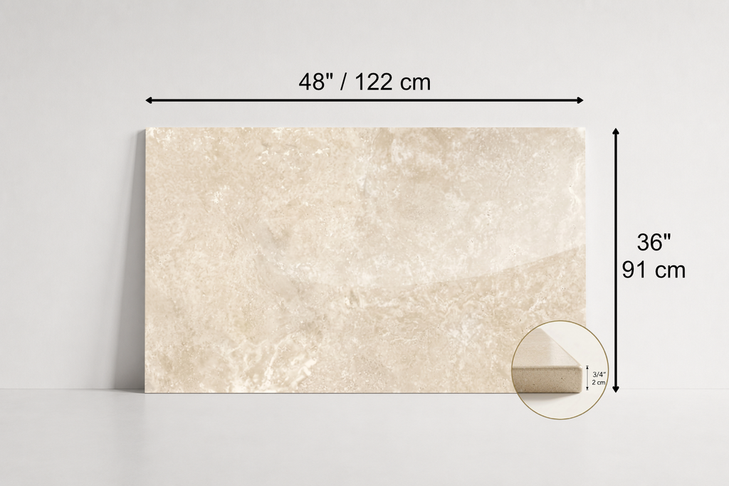 TILE BEIGE POLISHED TRAVERTINE 36" x 48" x 3/4 CROSS CUT