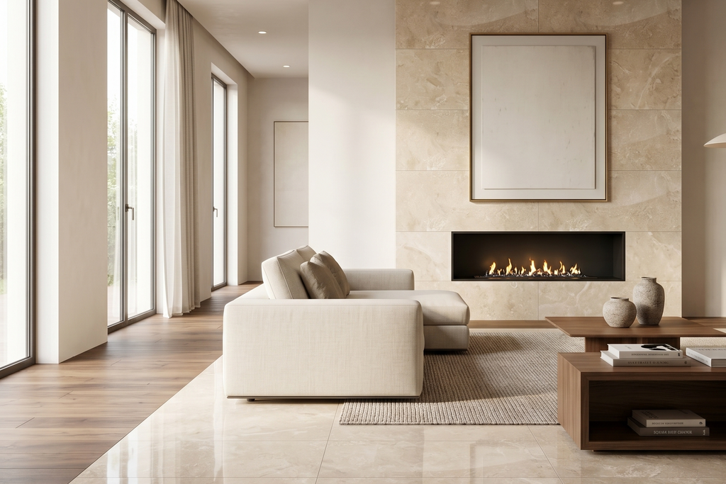 TILE BEIGE POLISHED TRAVERTINE 48" x 48" x 3/4 CROSS CUT