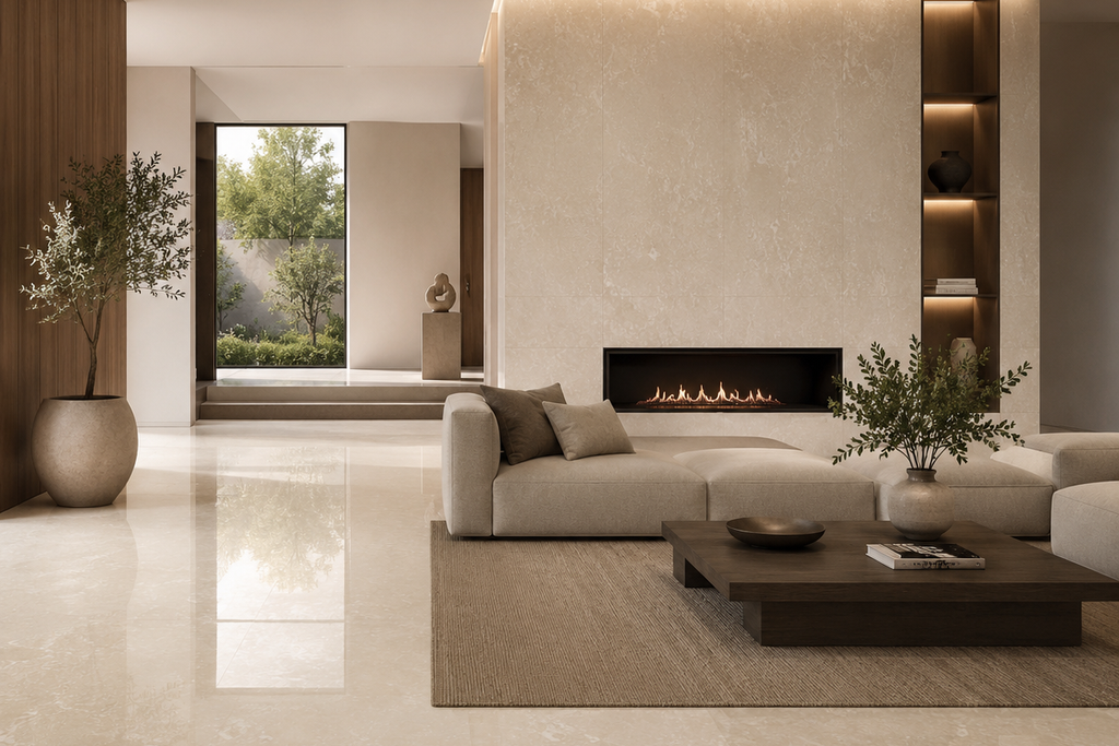 SLAB BEIGE POLISHED TRAVERTINE 71" x 100" x 3/4" CROSS CUT