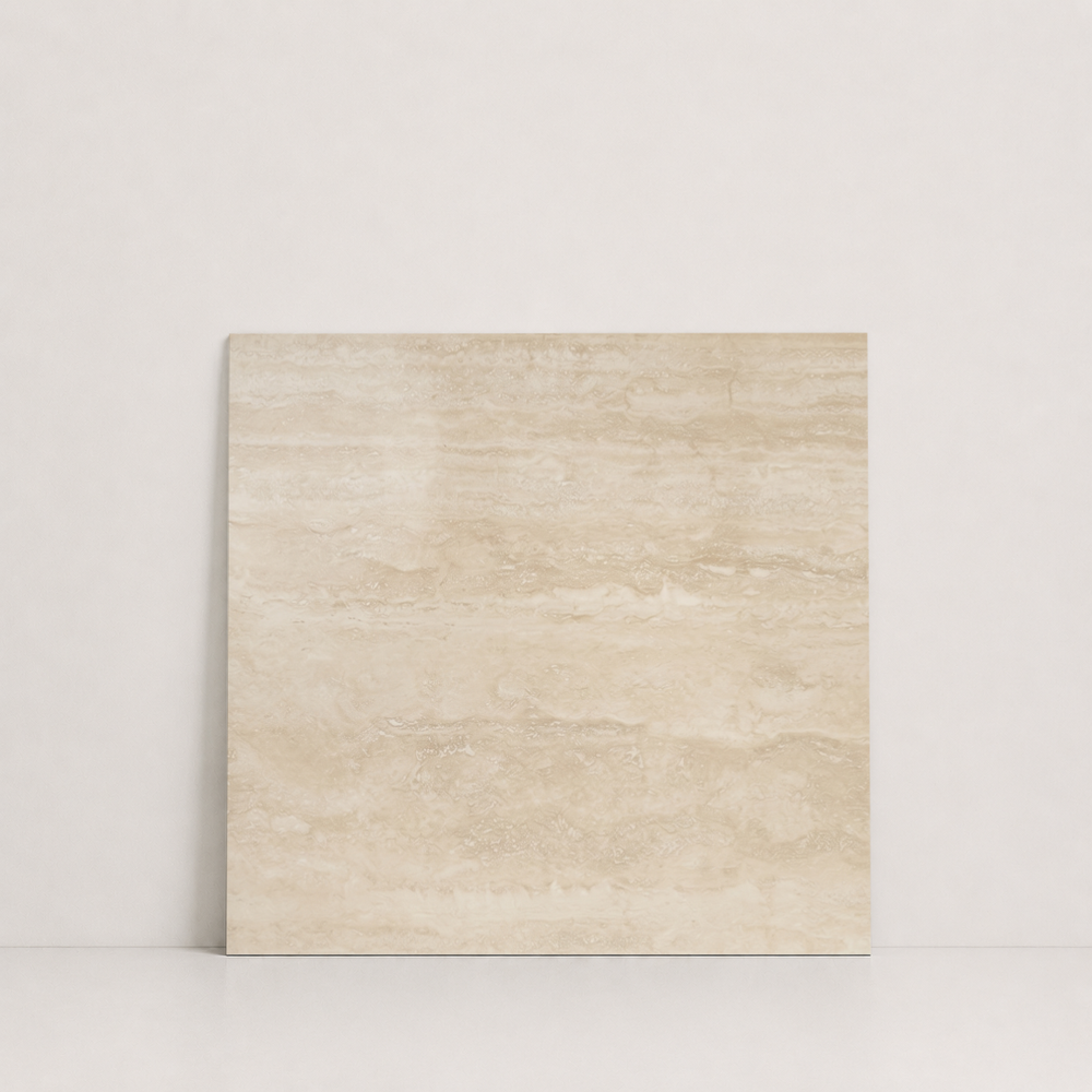 TILE BEIGE POLISHED TRAVERTINE 18" x 18" x 3/4 VEIN CUT