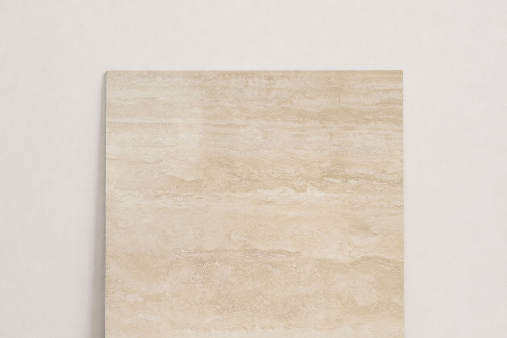 TILE BEIGE POLISHED TRAVERTINE 18" x 18" x 3/4 VEIN CUT