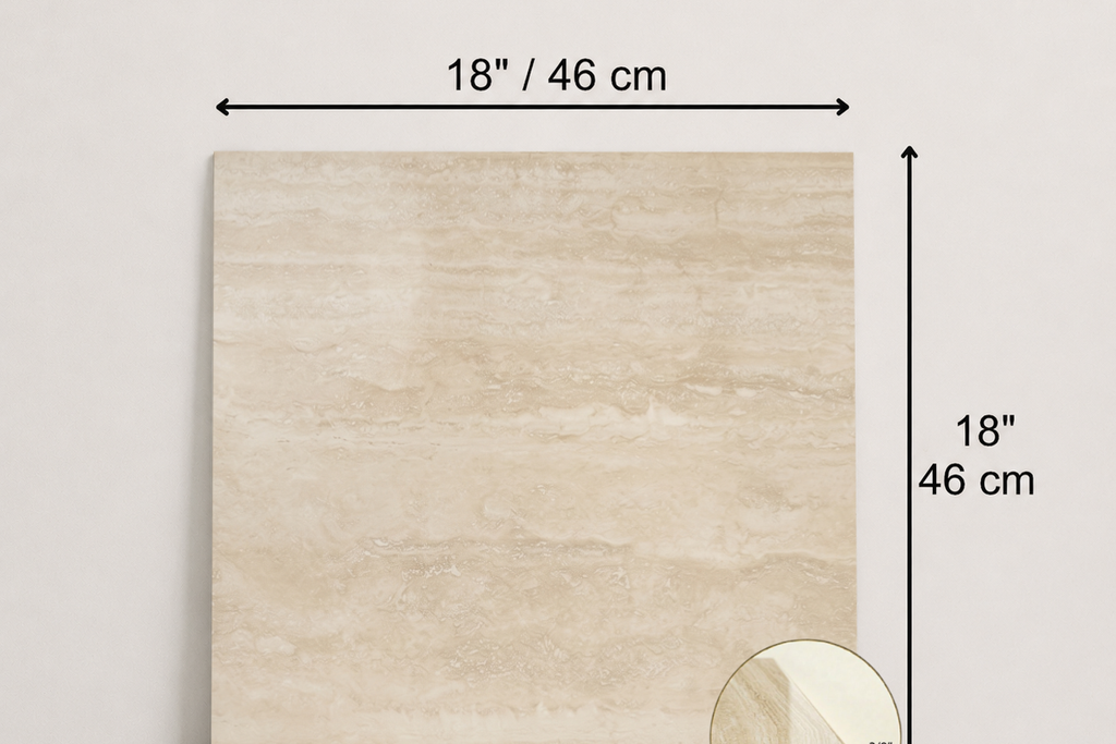 TILE BEIGE POLISHED TRAVERTINE 18" x 18" x 3/8 VEIN CUT