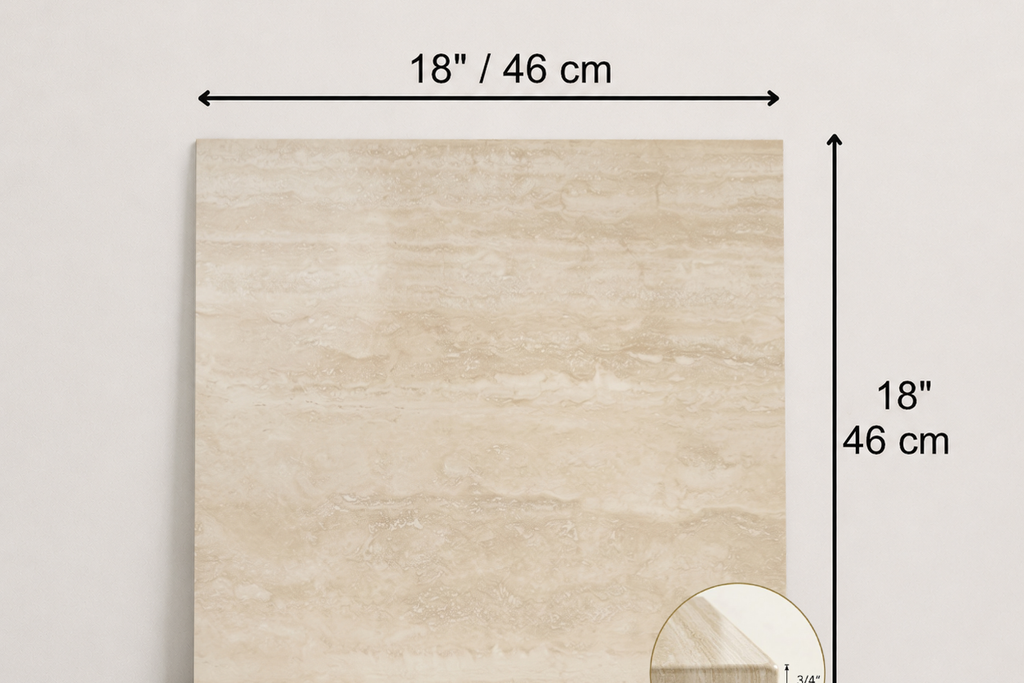 TILE BEIGE POLISHED TRAVERTINE 18" x 18" x 3/4 VEIN CUT
