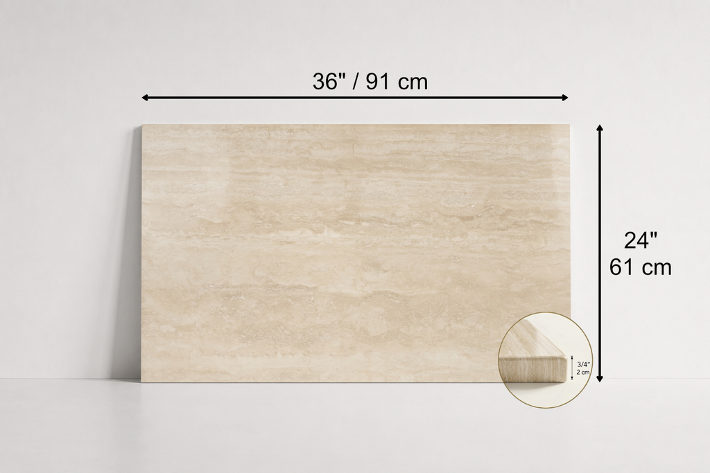 TILE BEIGE POLISHED TRAVERTINE 24" x 36" x 3/4 VEIN CUT