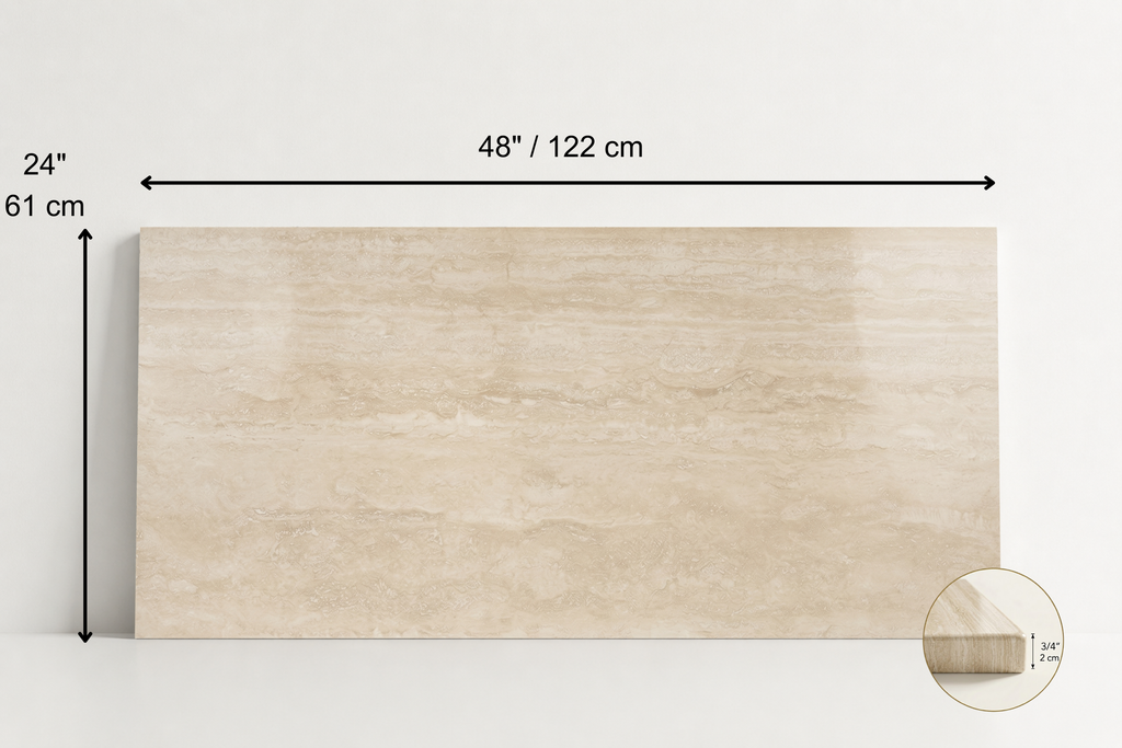 TILE BEIGE POLISHED TRAVERTINE 24" x 48" x 3/4 VEIN CUT