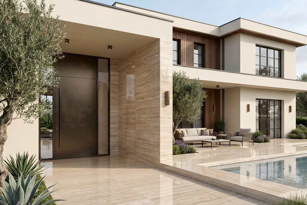 TILE BEIGE POLISHED TRAVERTINE 24" x 48" x 3/4 VEIN CUT