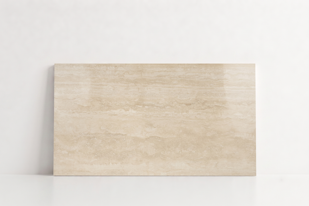 TILE BEIGE POLISHED TRAVERTINE 24" x 48" x 3/4 VEIN CUT