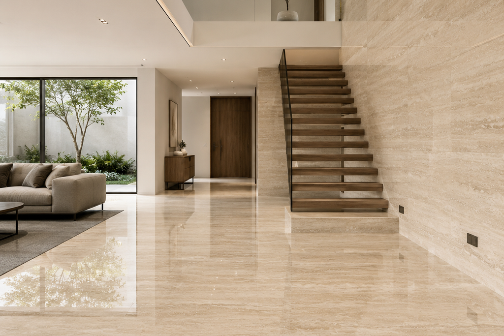 SLAB BEIGE POLISHED TRAVERTINE 71" x 100" x 3/4" VEIN CUT