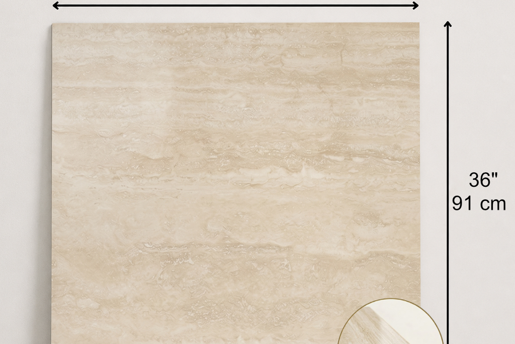 TILE BEIGE POLISHED TRAVERTINE 36" x 36" x 3/4 VEIN CUT