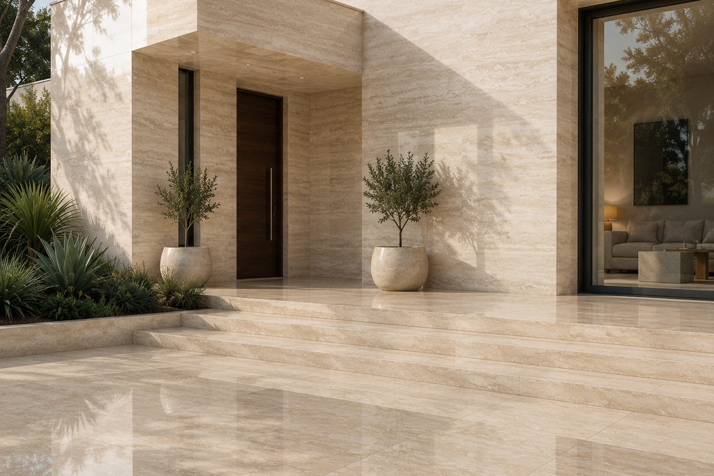 TILE BEIGE POLISHED TRAVERTINE 48" x 48" x 3/4 VEIN CUT