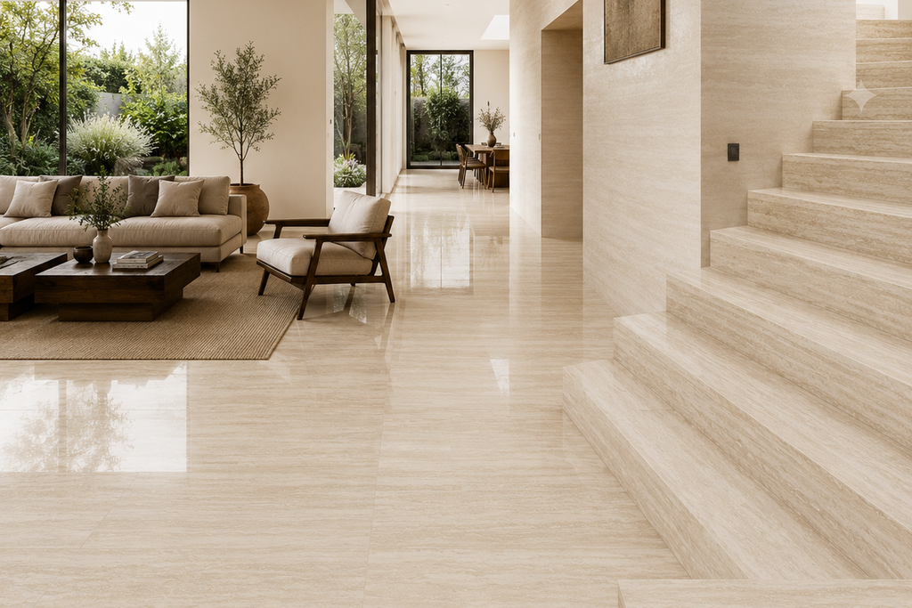 TILE BEIGE POLISHED TRAVERTINE 36" x 36" x 3/4 VEIN CUT