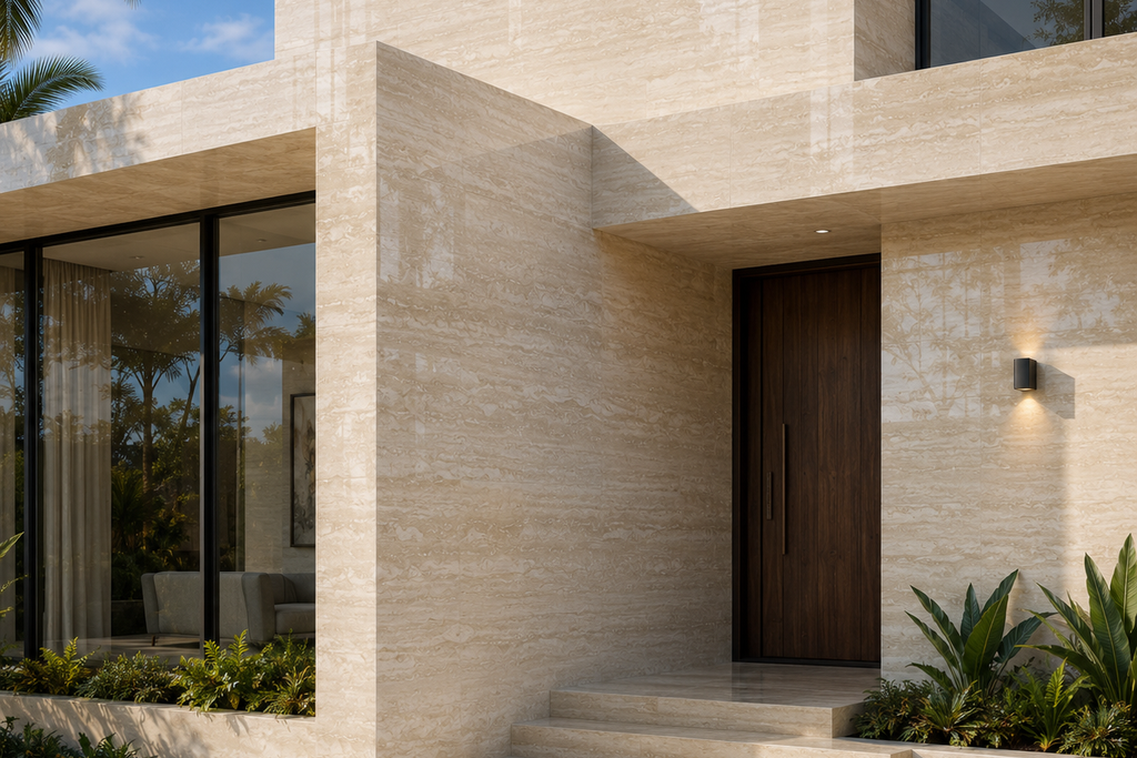 SLAB BEIGE POLISHED TRAVERTINE 71" x 100" x 3/4" VEIN CUT