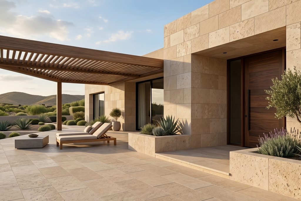 TILE BEIGE SANDBLASTED TRAVERTINE 48" x 48" x 3/4 CROSS CUT