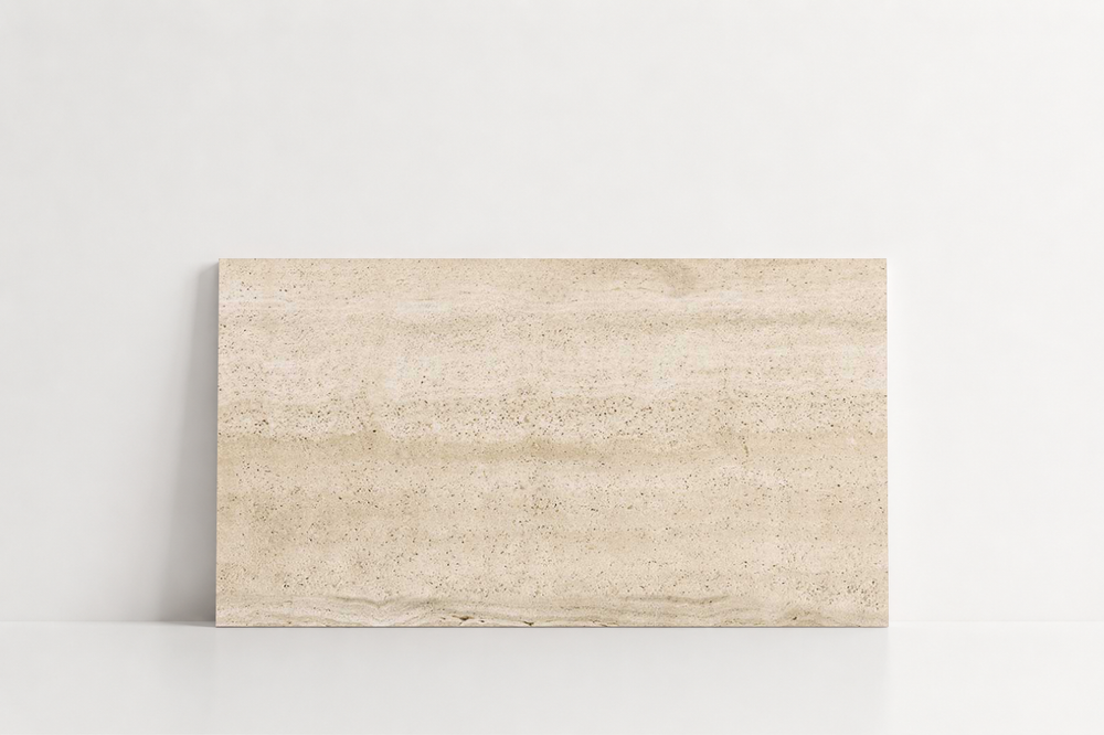 TILE BEIGE SANDBLASTED TRAVERTINE 12" x 24" x 3/8 VEIN CUT
