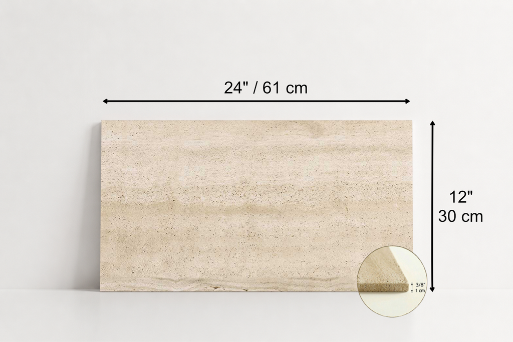 TILE BEIGE SANDBLASTED TRAVERTINE 12" x 24" x 3/8 VEIN CUT