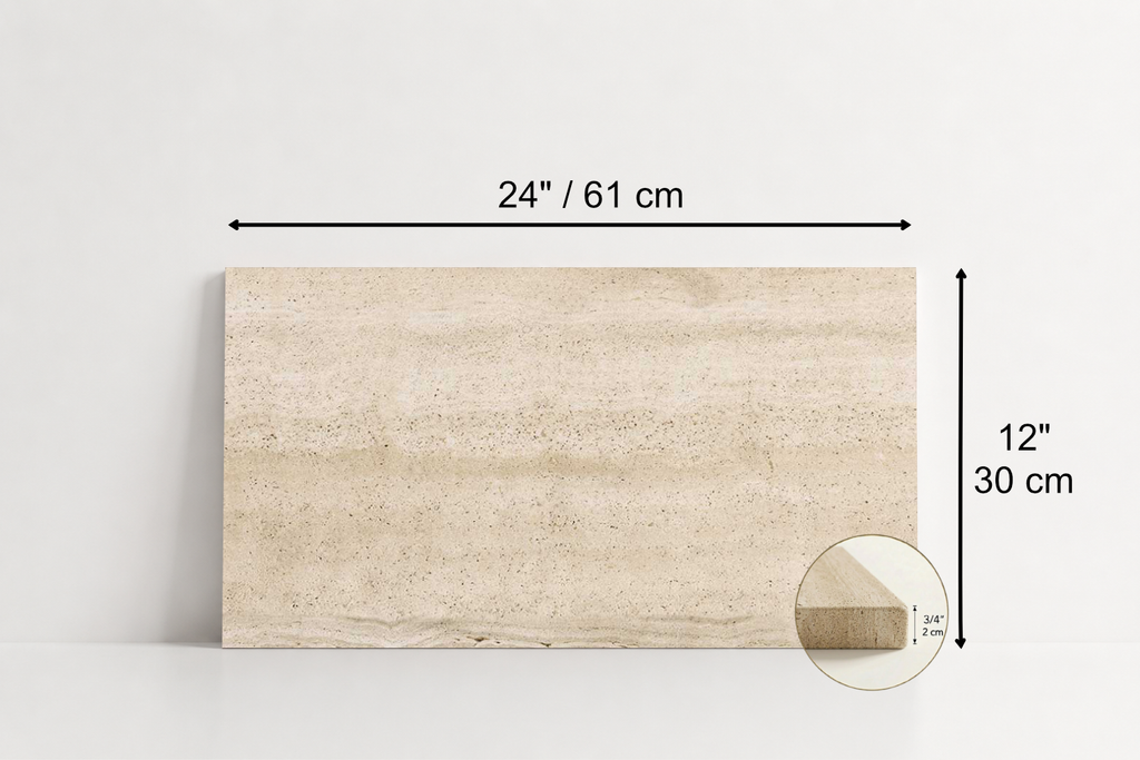 TILE BEIGE SANDBLASTED TRAVERTINE 12" x 24" x 3/4 VEIN CUT