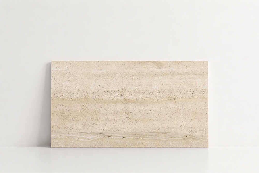 PAVER BEIGE SANDBLASTED TRAVERTINE 12" X 24" X 1 1/4" VEIN CUT