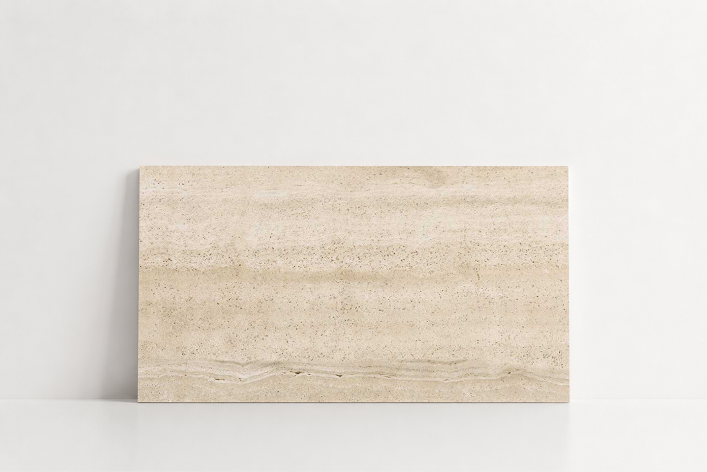 PAVERS BEIGE SANDBLASTED TRAVERTINE 12" X 24" X 1 1/4" VEIN CUT