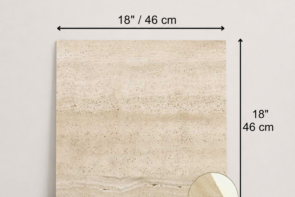 TILE BEIGE SANDBLASTED TRAVERTINE 18" x 18" x 3/8 VEIN CUT