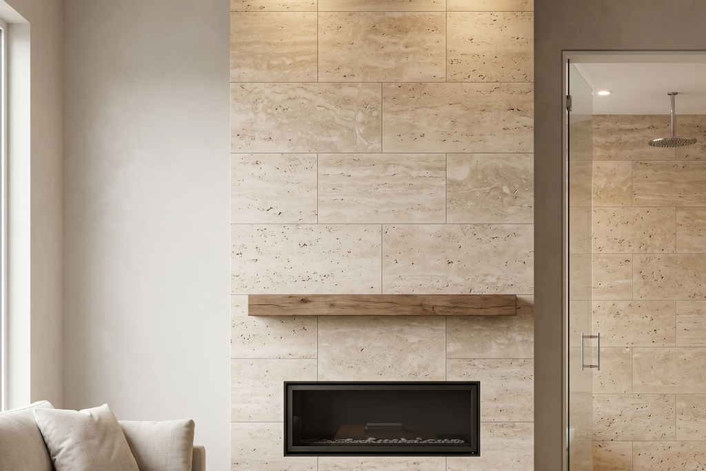 TILE BEIGE SANDBLASTED TRAVERTINE 18" x 36" x 3/4 VEIN CUT