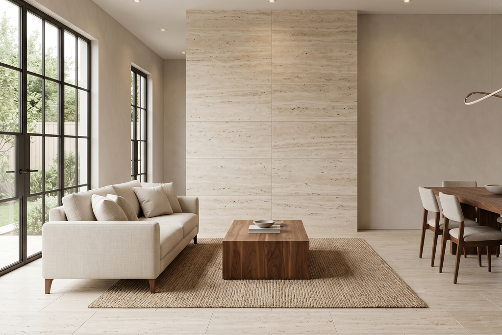 TILE BEIGE SANDBLASTED TRAVERTINE 24" x 48" x 3/4 VEIN CUT