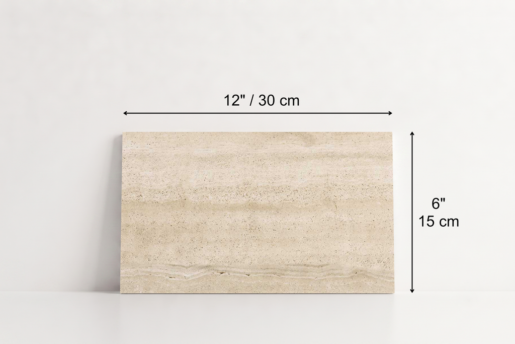 PAVERS BEIGE SANDBLASTED TRAVERTINE 6" X 12" X 1 1/4" VEIN CUT