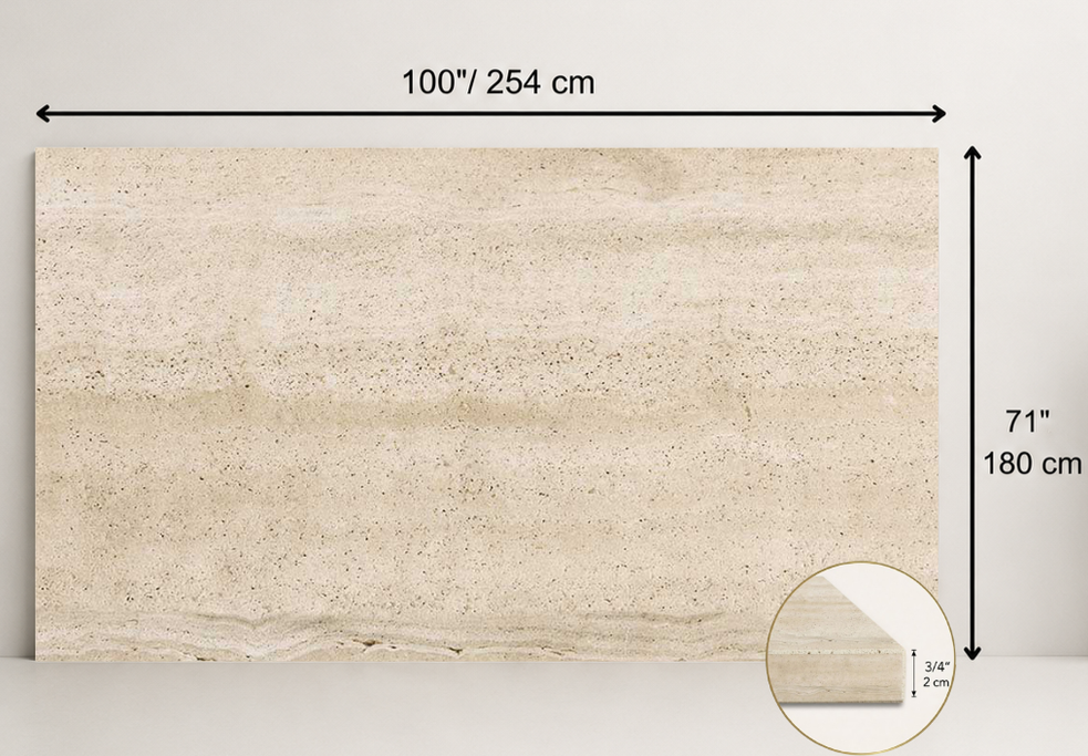 SLAB BEIGE SANDBLASTED TRAVERTINE 71" x 100" x 3/4" VEIN CUT