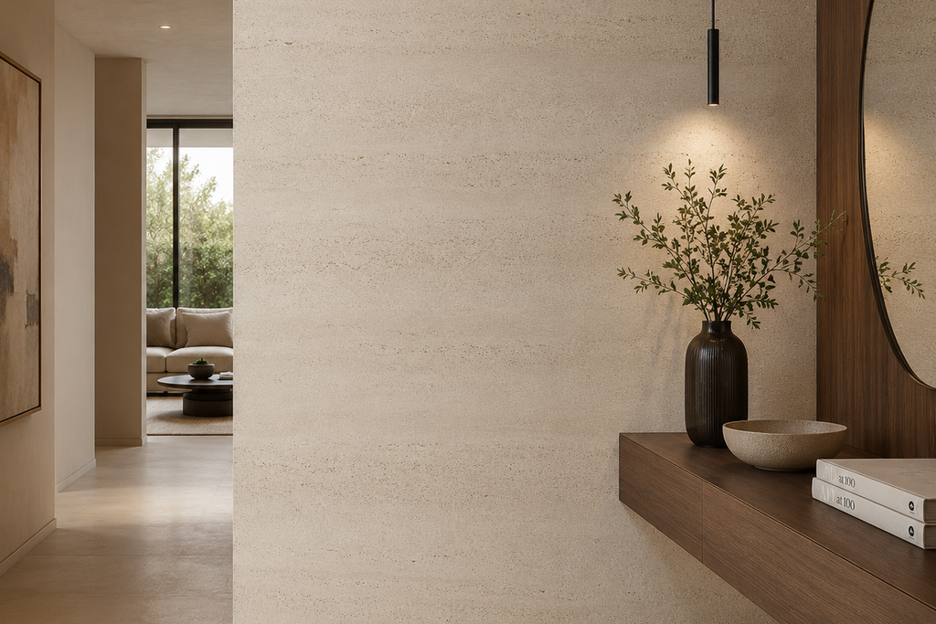 SLAB BEIGE SANDBLASTED TRAVERTINE 71" x 100" x 3/4" VEIN CUT
