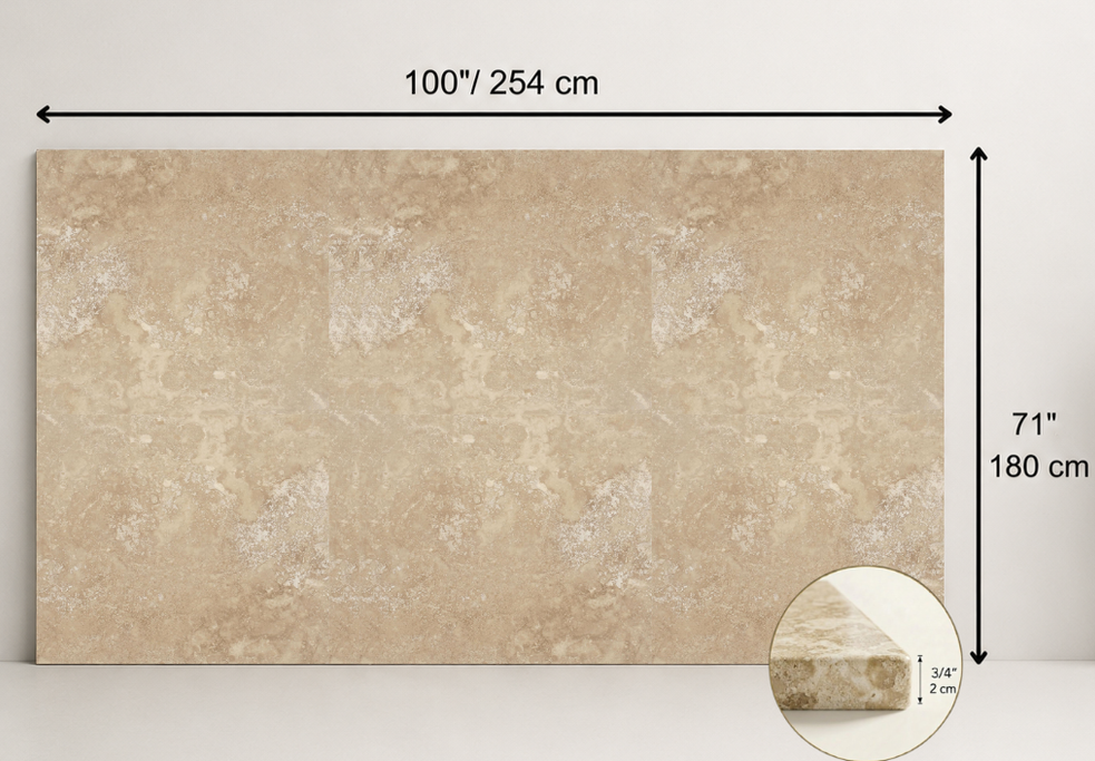 SLAB BEIGE HONED TRAVERTINE 71" x 100" x 3/4" CROSS CUT