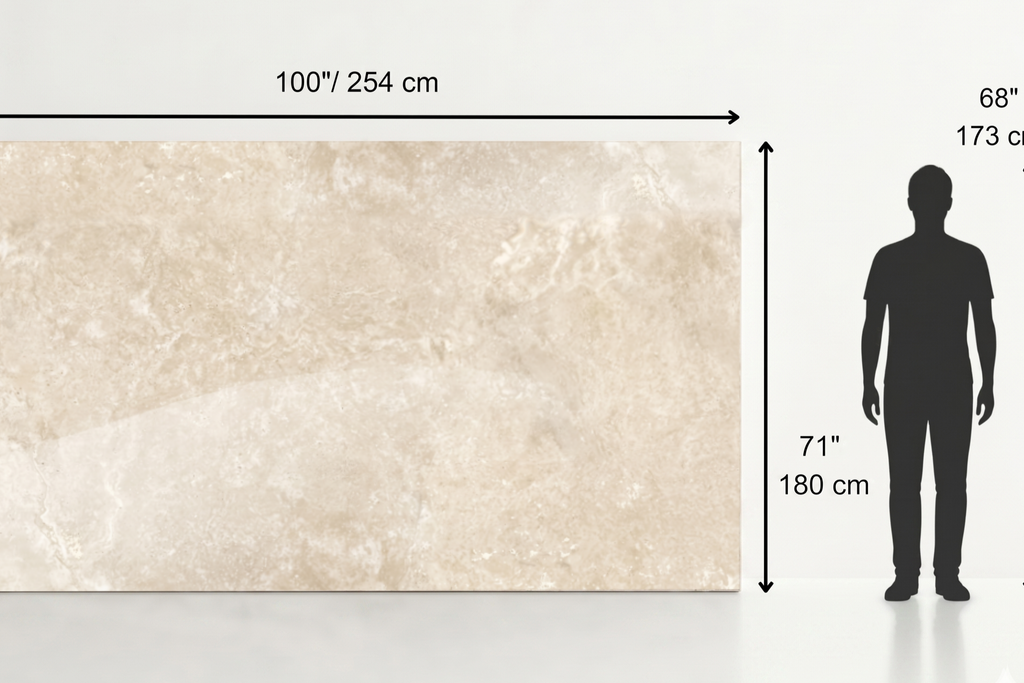SLAB BEIGE POLISHED TRAVERTINE 71" x 100" x 3/4" CROSS CUT
