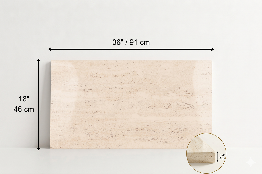 TILE IVORY POLISHED TRAVERTINE 18" X 36" X 3/4" CROSS CUT