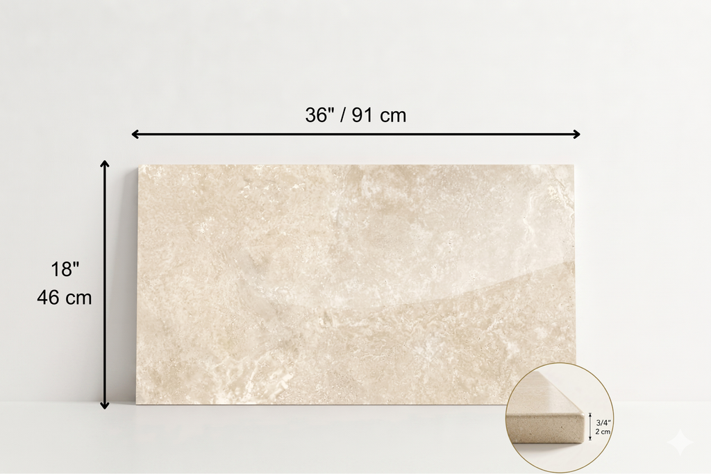 TILE BEIGE POLISHED TRAVERTINE 18" x 36" x 3/4 CROSS CUT