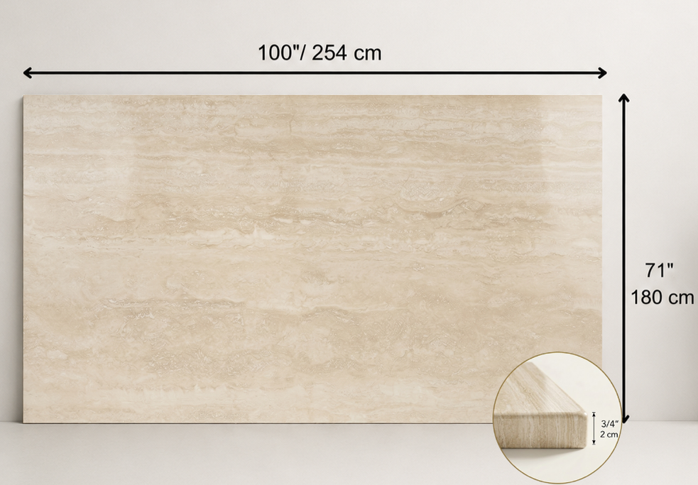 SLAB BEIGE POLISHED TRAVERTINE 71" x 100" x 3/4" VEIN CUT