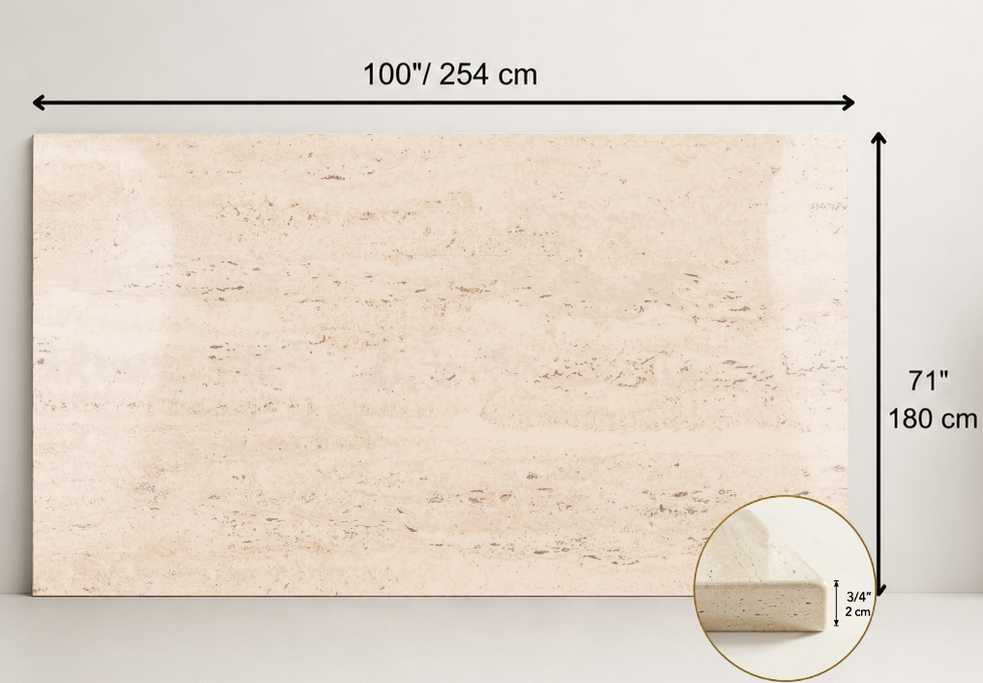 SLAB IVORY POLISHED TRAVERTINE 71" x 100" x 3/4" CROSS CUT